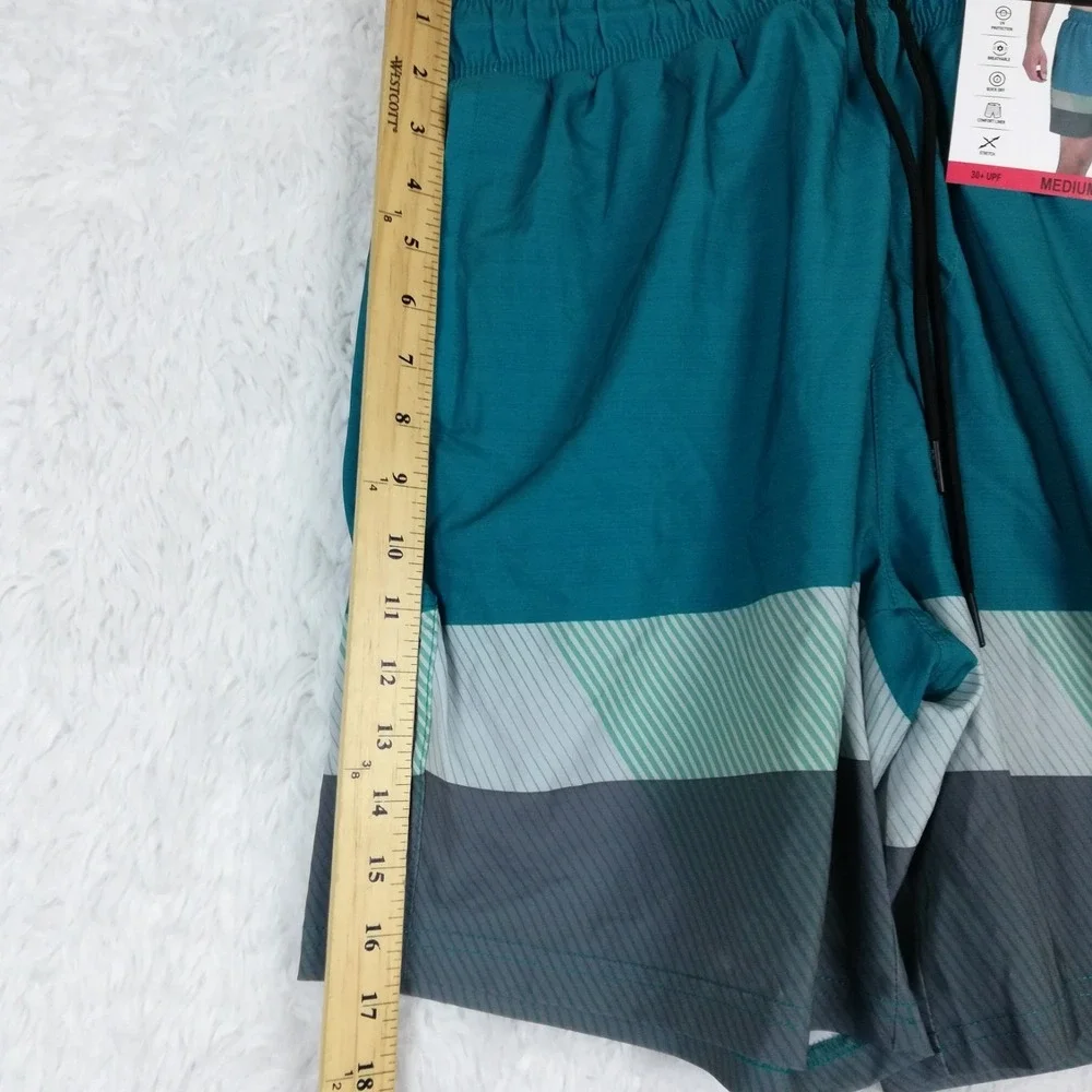 Spyder Swim Mens Trunks Shorts‎ 30+ UPF Teal Colorblock Surf Comfort Liner M New